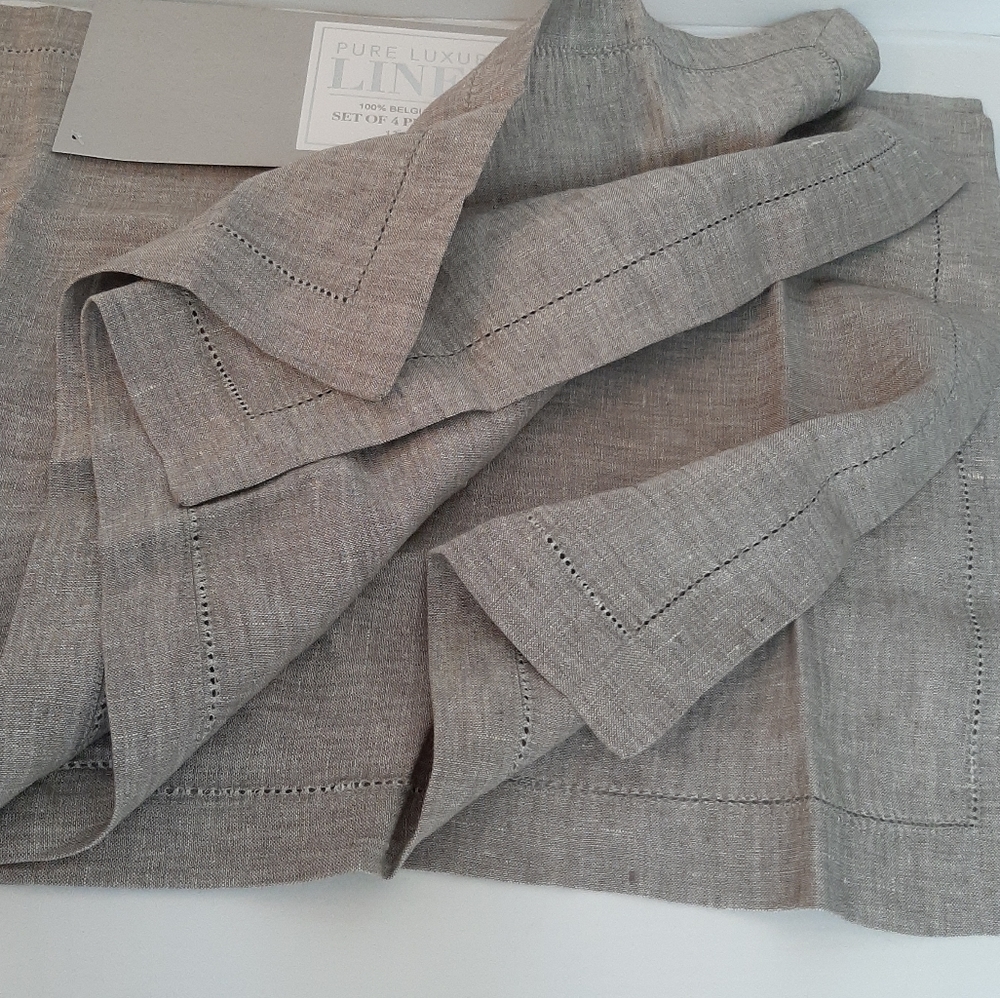 Pure Luxury Linen 13" x 18" 100% Belgian Linen 4 Placemats Gray Melange